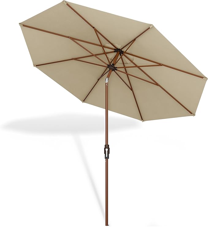 Midtown Umbrellas Wooden 2-9 Feet Outdoor Patio Umbrella, Terylast Chestnut Beige Fabric, Aluminum Frame For Backyard Umbrella, Deck Umbrella, Garden Umbrella & Pool Umbrella - Wooden Pole