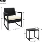 3 Pieces Outdoor Patio Set -Wicker Rattan Chair Conversation Set with Glass Table for Poolside Yard Rocking Chair Set for Bistro Garden Front Porch All Weather Patio Furniture Set