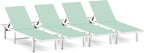 Pool Chaise Lounge Chair Set of 4, Outdoor Lounge Chairs with Wheels, 5-Position Adjustable Sun Loungers for Outside, Deck, Beach, Light Green