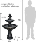 45.2” H Outdoor Floor Water Fountain, 3-Tiers Concrete Water Fountain with Submersible Electric Pump - Garden Cascading Waterfall for Yard Patio Lawn Home Decor