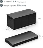 Outvita Foldable 75 Gallon Outdoor Storage Box, Plastic Storage Containers with Lid, Patio Deck Box Furniture for Garden, Pool, Balcony, Yard (Black)