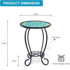 HONGLAND Mosaic Outdoor Side Table, 14" Round Patio Side Table, Mosaic Plant Stand, End Table W/Storage Shelf, Small Bistro Coffee Table for Garden Yard Porch Living Room(Green)