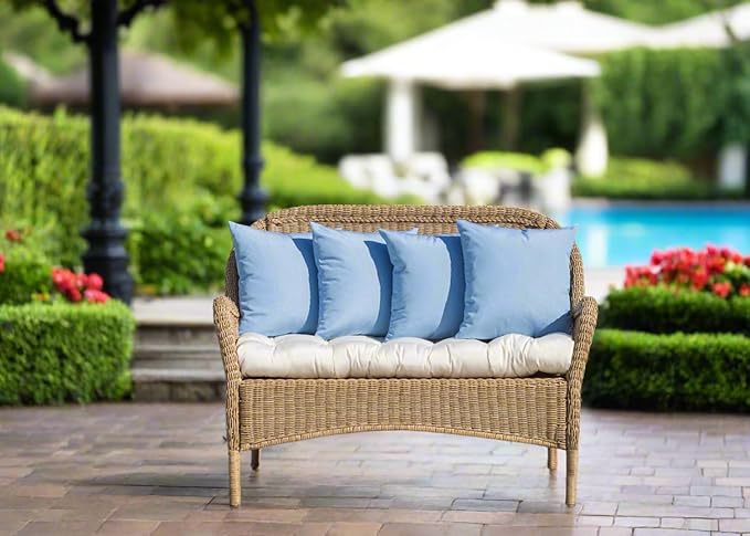 RSH DECOR: Sunbrella Play Square Throw Pillows Set of 4 | 17" x 17" | Water and Fade-Resistant Performance Fabric | Outdoor Pillow Covers with Down-Alternative Inserts | Play Scarlet