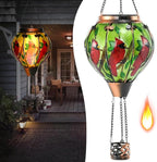 Hot Air Balloon Solar Lantern - Cardinal Bird Glass Lantern, Simulated Flickering & Dancing Flame, Outdoor Hanging Yard Light Waterproof IP65 for Patio Lawn Porch Decor Gift