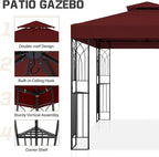 COOS BAY 8x8 Outdoor Patio Gazebo with Corner Shelves, Two-Tier Soft Top Canopy for Backyard, Lawn, Deck and Garden, Red