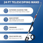 24FT Telescoping Pressure Washer Wand Kit - Extension Pole, Gutter Cleaner, Brush & 5 Nozzles for Roof, Deck, Vehicle, Sidings