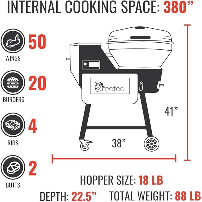 recteq Pellet Grill RT-B380X Bullseye Deluxe + Grilling Basics Bundle, WiFi Enabled Electric Pellet Smoker Grill, Wood Pellets, BBQ Outdoor, Smoke, Sear, and More
