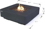 Elementi+ | Bergamo Gas Fire Pit Cast Concrete 42" Square Fire Table, Outdoor Fire Pit Electronic Ignition | Canvas Cover, Fire Glass and Burner Lid Included | Dark Gray | Propane Gas
