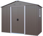 4x8 FT Outdoor Storage Shed, Metal Garden Shed with Frame Floor, Outside Tool Shed with Window, Waterproof Storage Building with Lockable Sliding Doors & Sloped Roof for Backyard, Patio, Warm Gray