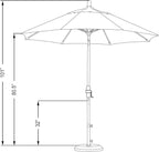 California Umbrella 9' Round Aluminum Pole Fiberglass Rib Patio Umbrella, Crank Lift, Collar Tilt, Black Pole, Red