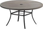DIFY 60" Round Outdoor Patio Dining Table for 8-10, Metal Patio Table with 1.57" Adjustable Umbrella Hole, All-Weather Dining Furniture Table for Backyard Lawn Garden, Grey Wood-Like