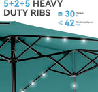 GREEN PARTY 15 ft Rectangle Patio Umbrella with Solar Lights and Base Included, Double-Sided Market Table Umbrella with Crank, Large Outdoor Umbrellas for Patio Poolside Garden Backyard, Turquoise