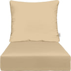 RSH DECOR: Deep Seating Cushion with Pillow Back | 24” x 27” Seat | All-Weather Spun Fabric | Water and Fade-Resistant | Outdoor Chair Cushion Set for Patio Furniture | Tan