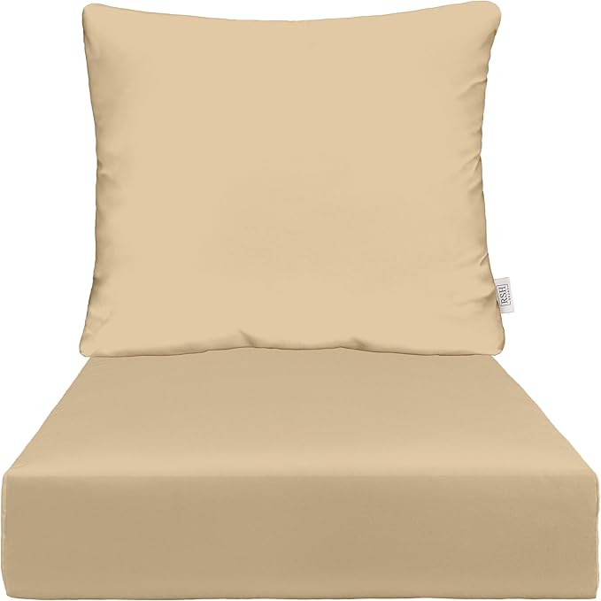 RSH DECOR Indoor Outdoor Deep Seating Chair Cushion with Pillow Back | All Weather Polyester Fabric | Seat 25" W x 25" D & Back 25" W x 21" H | Tan
