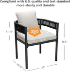 Grand patio Outdoor Dining Chairs Set of 4, 4 Pieces Patio Dining Chairs, Metal Woven Wicker Fixed Patio Chairs with Grey Cushions for Backyard, Deck, Garden, Porch, Lawn and Poolside (Black)
