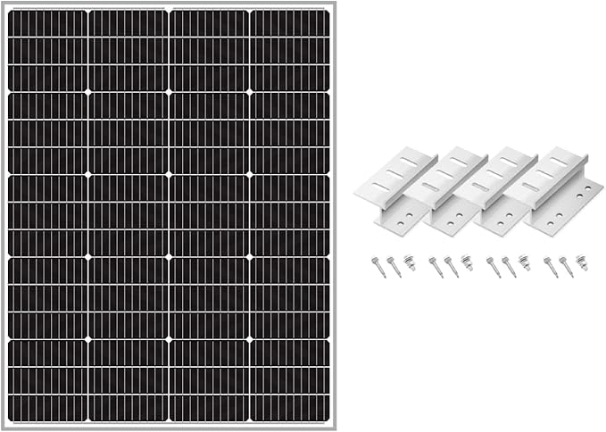 Newpowa 10BB Cell 200W Monocrystalline 200 Watt 12V Solar Panel and a Set of Z Brackets High Efficiency Mono Module RV Marine Boat Off Grid