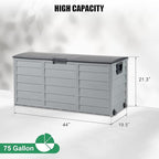 VINGLI 75 Gallon Resin Outdoor Deck Box, 75 Gallon Patio Storage Box with Side Handles, Lockable Storage Containers for Patio Furniture Cushions, Pool Accessories, Garden Tools, Black