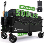 Hikenture Extended Collapsible Wagon, 500 LBS Wagons Carts Foldable, Heavy Duty Beach Wagon with Big Wheels for Sand, 300L Large Capacity Foldable Wagons, Utility Grocery Cart for Garden, Sports