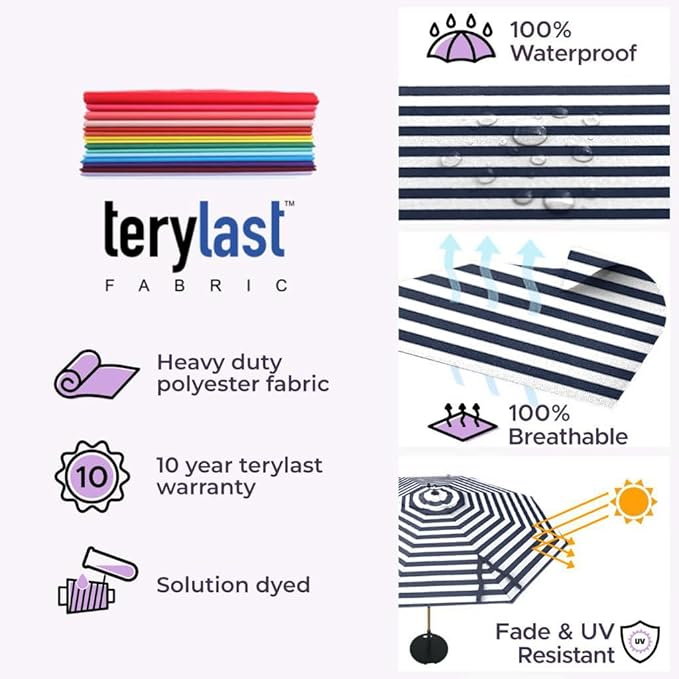 Midtown Umbrellas The Wooden 9 Feet Patio Umbrella With Terylast Zebra (Black/White Stripes) Polyester Fabric - Aluminum Frame Market Umbrella For Backyard, Deck, Garden, Pool - Wooden Pole