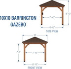 Backyard Discovery Barrington 10' x 10' Cedar Wood Outdoor Gazebo Pavilion with Hardtop Galvanized Steel Hip Roof, Snow Support, Wind Resistance, PowerPort, Shade for Garden, Patio, Deck, Entertaining