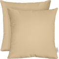 RSH DECOR: Square Throw Pillows Set of 2 | 17” x 17” | All-Weather Spun Fabric | Water and Fade-Resistant | Outdoor Accent Pillows for Patio Furniture | Tan