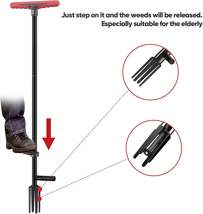 FLORA GUARD Weed Pulling Tool Stand-Up Weeder Tool with Long Handle Lawn, Yard, Garden, Dandelion Picker, Weed Remover (red)