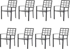 Outdoor Dining Chairs Set of 8, Aluminum Frame Stackable Patio Dining Chairs with Armrest, Wrought Iron Patio Bistro Chairs for Lawn, Backyard, Garden, Porch