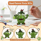 Cute Green Monster Resin Figurine Indoor Outdoor Garden Statue Whimsical Funny Desk Decor - Little Alien Creature with Red Flower/Sprout, Unique (Green)