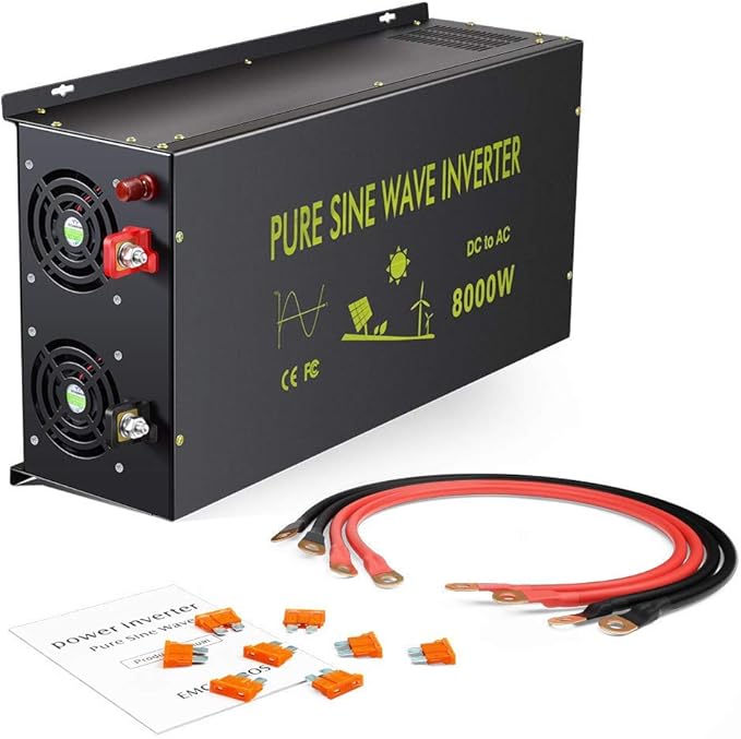 WZRELB 8000W 36V 120V Pure Sine Wave Power Inverter with 2 AC Outlets,Bipolar High-Frequency Inverter