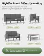 Aluminum Outdoor Patio Furniture Set, HDPE Rope 4 Piece Modern Sectional Conversation Sets with Dual-Layer Coffee Table, All Weather Patio Couch Set with Thick Cushions, Gray Frame, Charcoal