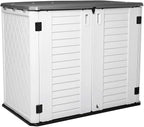 Horizontal Outdoor Garden Storage Shed for Backyards and Patios, Plastic Storage Box Waterproof, Small Shed 26 Cubic Feet Capacity for Bike, Garbage Cans, Lawn Mower, Tools and Garden Accessories