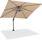 PURPLE LEAF 8' X 8' Patio Umbrella with In-ground Base for Pool 7' High Offset Outdoor Cantilever Umbrella Swimming Pool Umbrella with 360°Rotation for Poolside Beige