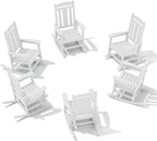SERWALL Outdoor Rocking Chair Set of 6, Patio Rocking Chair Sets, HDPE Rocking Chair for Adults, White