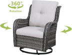 HUMMUH Outdoor Swivel Rocker Wicker Patio Chairs High Back PE Rattan Glider Chairs 4PCS Patio Furniture Set(Grey,Beige)