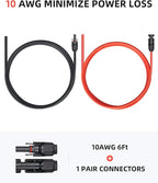 BougeRV 6 Feet 10AWG Solar Extension Cable with Female and Male Connector with Extra Pair of Connectors Solar Panel Adaptor Kit Tool (6FT Red + 6FT Black)