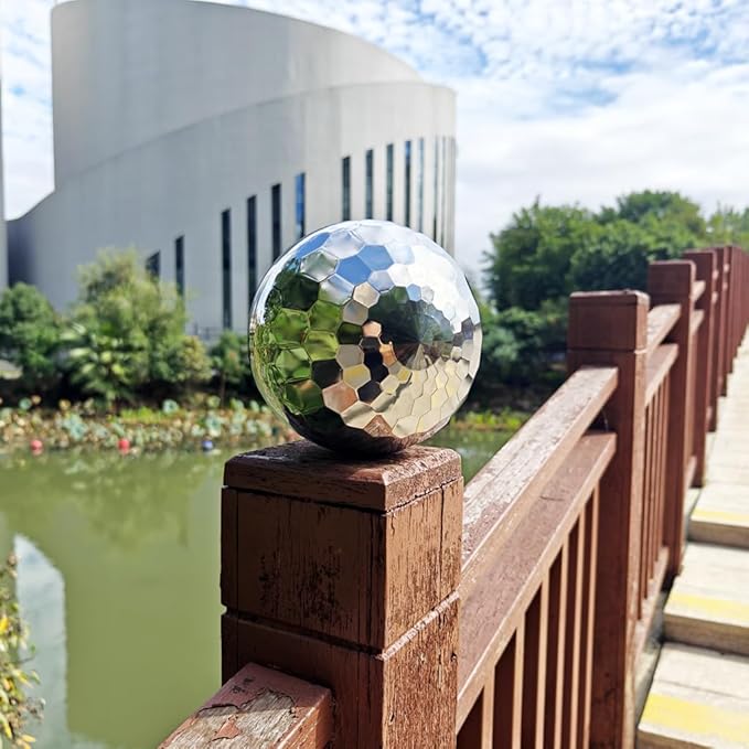 304 Stainless Steel Gazing Ball Sculptures Diamond Ball Decoration Mirror Hollow Decor Ball Reflective Garden Sphere Hollow Metal Ball Ornament Statues Gazing Globe for Home Garden (10 inch)