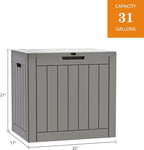 Modern-Depo 31 Gallon Waterproof Storage Deck Box Patio Furniture Organization Container with Lockable Lid, PP Outdoor Side Table for Garden, Yard, Poolside, Gray