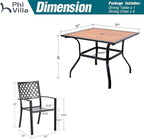 PHI VILLA Metal Outdoor Patio Dining Chairs and 37"x37" Wood-Like Square Table Furniture Set of 5
