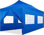 COBIZI 10x20 Pop Up Canopy with 6 Sidewall,Heavy Duty Canopy UPF 50+ All Season Wind Waterproof Commercial Outdoor Wedding Party Tents for Parties Gazebo with Roller Bag(10 x 20 ft Blue)