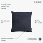 Outer Outdoor Throw Pillow with OuterWeave Performance Fabric, Decorative Outdoor Pillow for Patio & Outdoor Furniture, Includes Machine Washable Pillow Cover and Insert - Deep Sea Navy, 18"x18"