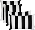 RSH Décor: Set of 4 Square and Lumbar Accent Pillows | Indoor/Outdoor All Weather Polyester Fabric | Reversible | 17” x 17” & 20" x 12" | Black & White Stripe