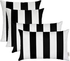 RSH Décor: Set of 4 Square and Lumbar Accent Pillows | Indoor/Outdoor All Weather Polyester Fabric | Reversible | 17” x 17” & 20" x 12" | Black & White Stripe