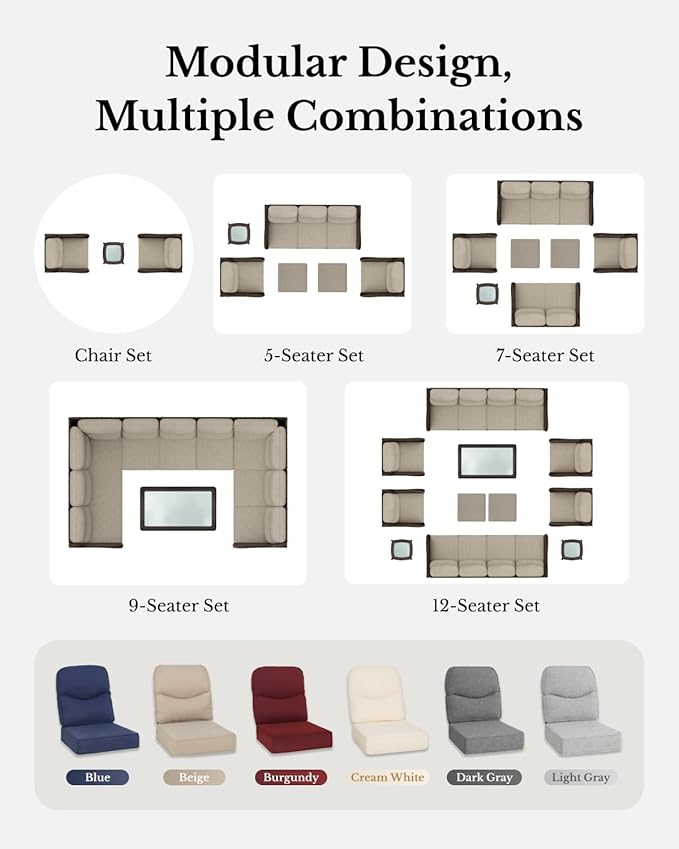 HILLGA Luxury Patio Furniture Set with 6-inch Thick Cushion, Outdoor Couch and High Back Swivel Rocker Patio Chairs, 7PCS Wicker Conversation Set for Deck Yard and Poolside, Blue (V2)