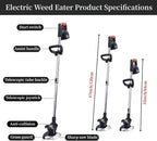 21V Electric Weed Wacker with Wheel, Cordless Weed Eater with 2 x Batteries & 1 Charger, 3 in 1 Grass String Trimmer/Brush Cutter/Edger, Stringless Lightweight Weed Trimmer for Garden, Yard and Lawn
