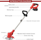 Weed Wacker Cordless Electric Brush Cutter Stringless Weed Eater with 2 Types Blades 2 Batteries Lightweight for Garden Yard Lawn Trimming/Pruning,1 Charger Red