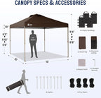 CROWN SHADES Gazebo 10x10, Pop Up Gazebo with Mosquito Netting, Screen Tent with 4 Ropes, 8 Stakes, 4 Sandbags and Wheeled Storage Bag, Canopy for Patio & Backyard, Coffee