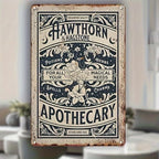 Hawthorne & Hagsitone Apothecary Metal Tin Sign - 12x8 Inch Vintage Retro Wall Decor, Antique Pharmacy Iron Plaque, Multipurpose Wall Hanging for Home, Magic Herbs & Potions Theme