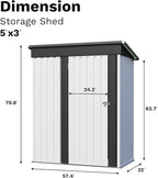 JUMMICO Metal Outdoor Storage Shed 5 x 3 FT Metal Shed with Lockable Door,Waterproof Garden Tool Shed Storage House for Backyard Patio Lawn,White