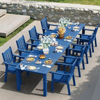 YEFU HIPS Patio Table Set: 10 Piece Outdoor Table and Chairs Dining Furniture Set with Umbrella Hole - Blue Modern Plastic Dining Sets 8 Person for Outside Deck with Metal Aluminum Frame