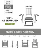 Kingdura Outdoor Rocking Chairs Set of 2, HDPE Plastic Patio Rocking Chair All-Weather Oversized Porch Rocker with High Back for Patio Outside Backyard Balcony (Grey)